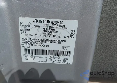 2006 Ford F-150 Fx4/Xl/Xlt from USA, damaged, VIN 1FTRF14536NA78530